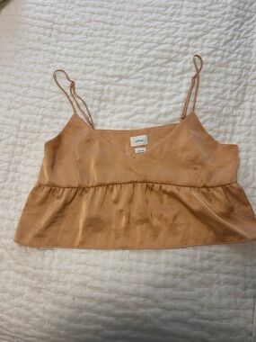 Aritzia Wilfred Tan/Orange Satin Peplum Cami